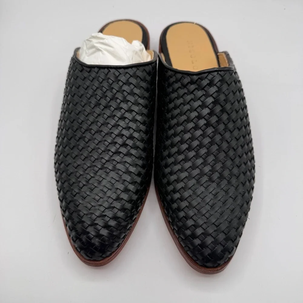 Nisolo Ama Woven Mule Black Leather Pointed Toe Slides Women's 8 New in Box - Picture 2 of 6